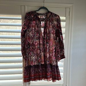 Zara Red Ruffled Tiered Sundress with Long Bishop Sleeves